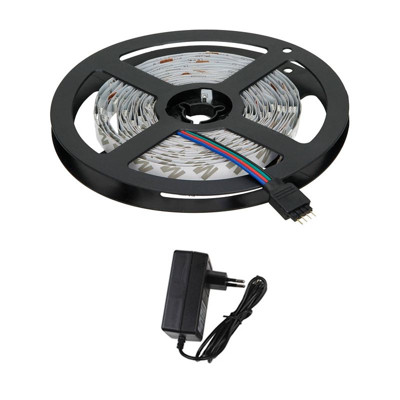 Foto van Led strip 8 m, warm wit, waterdicht - 60 led per meter incl. voedingseenheid