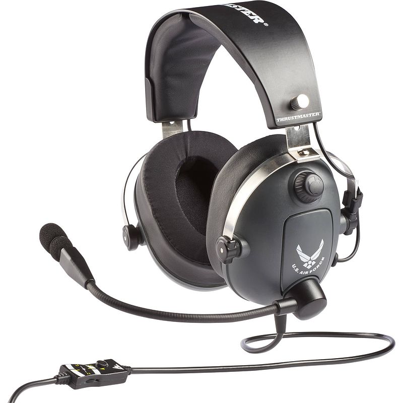 Foto van Thrustmaster thrustmaster over ear headset kabel gamen stereo grijs, metallic volumeregeling, microfoon uitschakelbaar (mute)