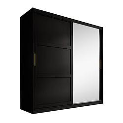 Foto van Meubella kledingkast rotana - mat zwart - 200 cm - met spiegel