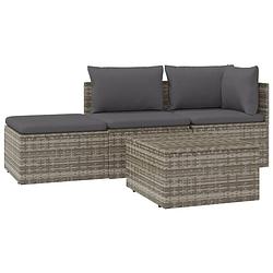 Foto van Vidaxl 4-delige loungeset met kussens poly rattan grijs