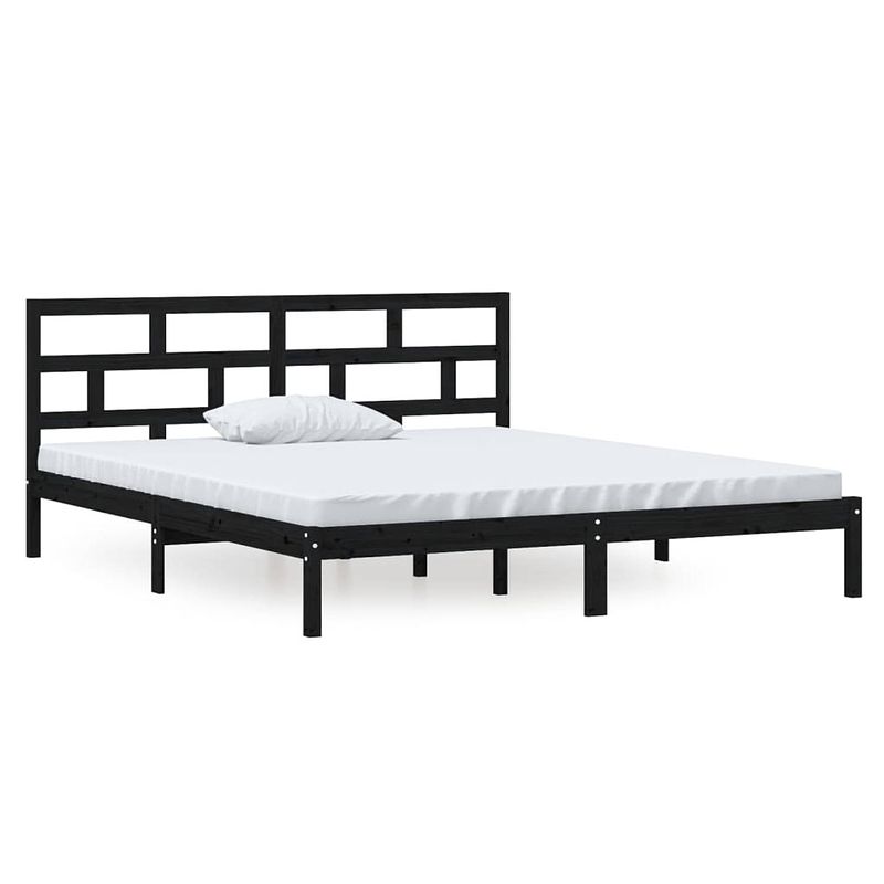 Foto van The living store bedframe - grenenhout - 195.5 x 141 x 100 cm - zwart