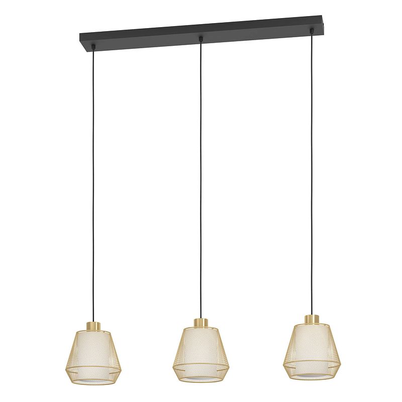 Foto van Eglo ciudadela hanglamp - e27 - 88 cm - zwart/goud/wit - staal/textiel