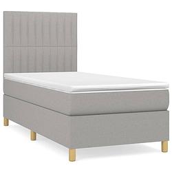 Foto van The living store boxspringbed - pocketvering matras - middelharde ondersteuning - lichtgrijs - 203 x 90 x 118/128 cm -