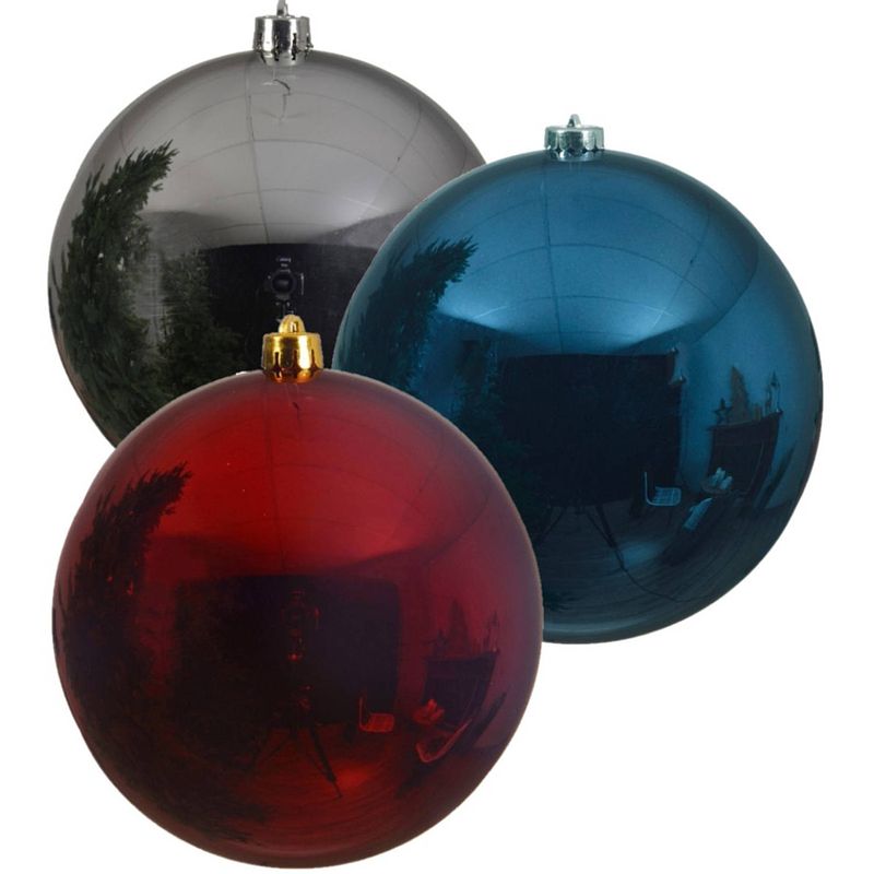 Foto van Kerstversieringen set van 6x grote kunststof kerstballen blauw-zilver-rood 14 cm glans - kerstbal