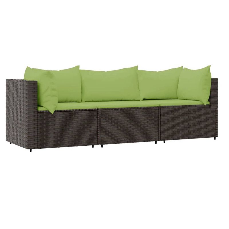 Foto van Vidaxl 3-delige loungeset met kussens poly rattan bruin