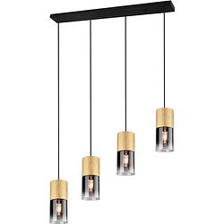 Foto van Led hanglamp - trion roba - e27 fitting - 4-lichts - rechthoek - mat goud - aluminium
