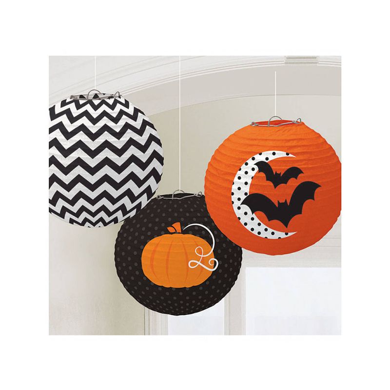 Foto van Set van 3x stuks ronde halloween lampionnen 24 cm - feestlampionnen