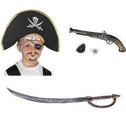 Foto van Verkleed speelgoed piraten hoed zwaard en pistool met ooglapje - verkleedhoofddeksels