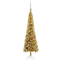 Foto van Vidaxl kerstboom met led's en kerstballen smal 240 cm goudkleurig