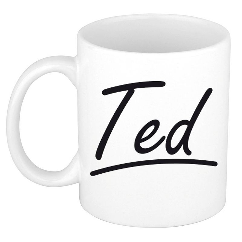 Foto van Naam cadeau mok / beker ted met sierlijke letters 300 ml - naam mokken