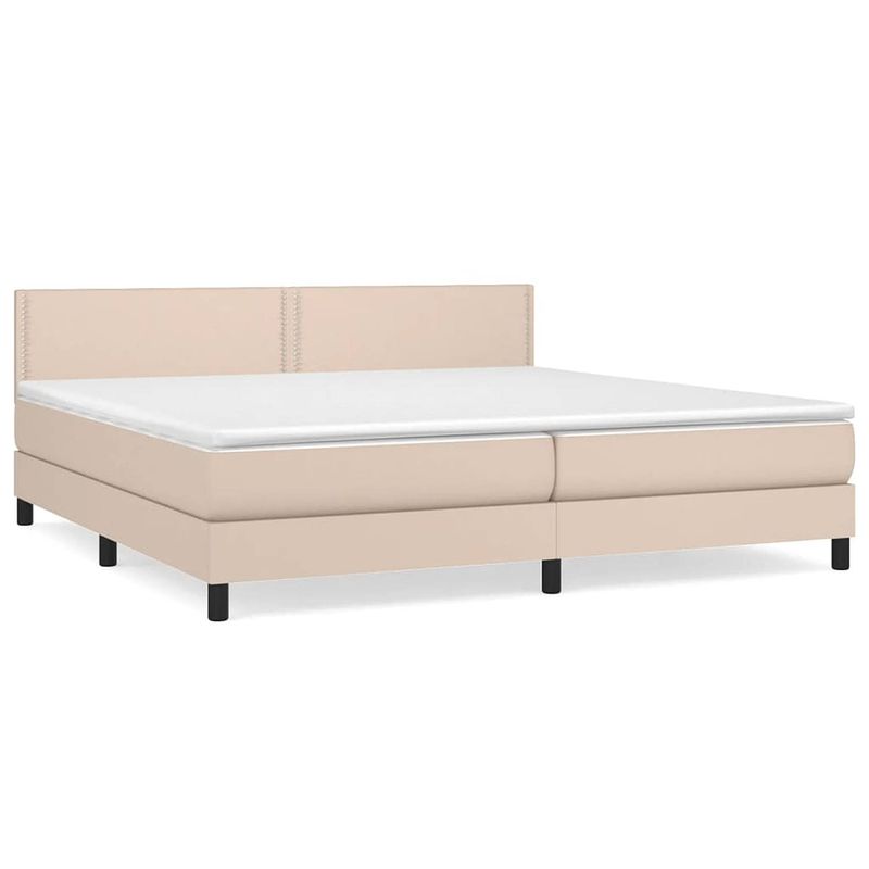 Foto van The living store boxspringbed - cappuccino - kunstleer - 203 x 200 x 78/88 cm - pocketvering matras - middelharde