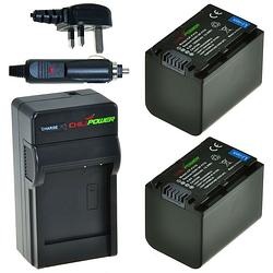 Foto van 2 x np-fv70 accu's voor sony - charger kit + car-charger - uk version
