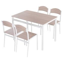 Foto van Eettafel set met 4 stoelen - eetkamertafel met eetkamerstoelen - zitgroep - 4 personen - hout - wit