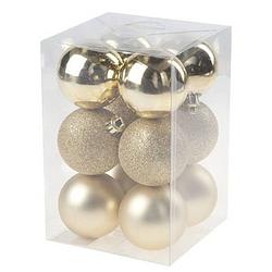 Foto van 12x gouden kunststof kerstballen 6 cm - mat/glans - onbreekbare plastic kerstballen - kerstboomversiering goud