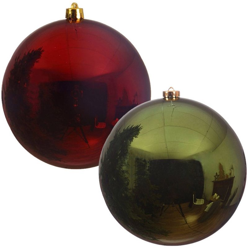 Foto van Kerstversieringen set van 6x grote kunststof kerstballen rood en groen 14 cm glans - kerstbal