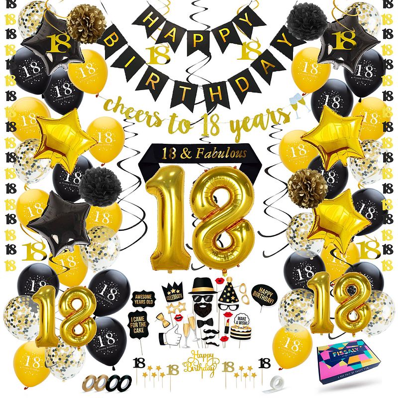 Foto van Fissaly® 21 jaar zwart & goud verjaardag decoratie versiering - helium, latex & papieren confetti ballonnen