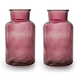 Foto van Set van 2x stuks bloemenvazen - aubergine/transparant glas - h26 x d14 cm - vazen