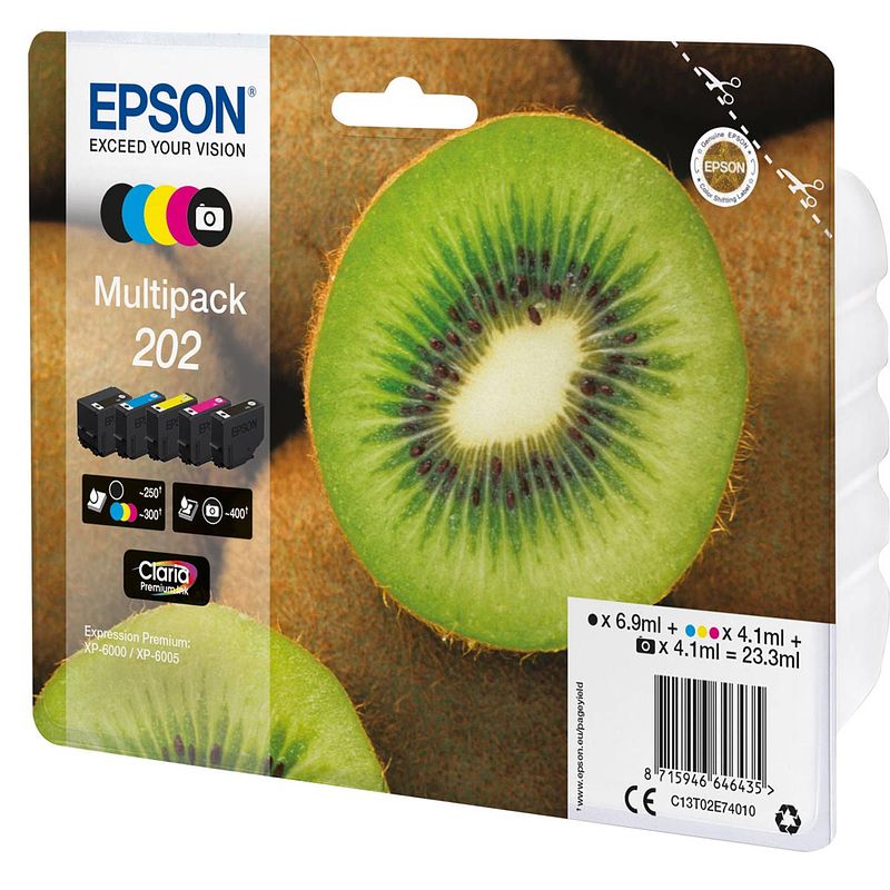 Foto van Epson inktcartridge 202, 250 - 400 pagina's, oem c13t02e74010, 5 kleuren