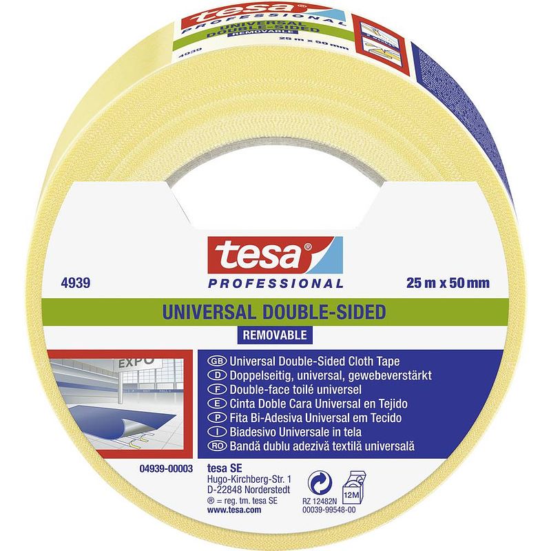 Foto van Tesa universal removable 04939-00003-11 bevestigingstape tesa professional wit (l x b) 25 m x 50 mm 1 stuk(s)