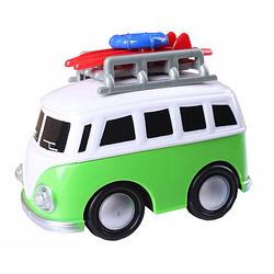 Foto van Toi-toys volkswagenbus 10 cm groen met strandspullen