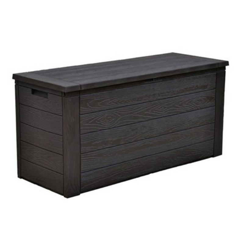 Foto van Opbergbox houtlook 300 liter - waterdicht - 120 x 45 x 57 cm - zwart