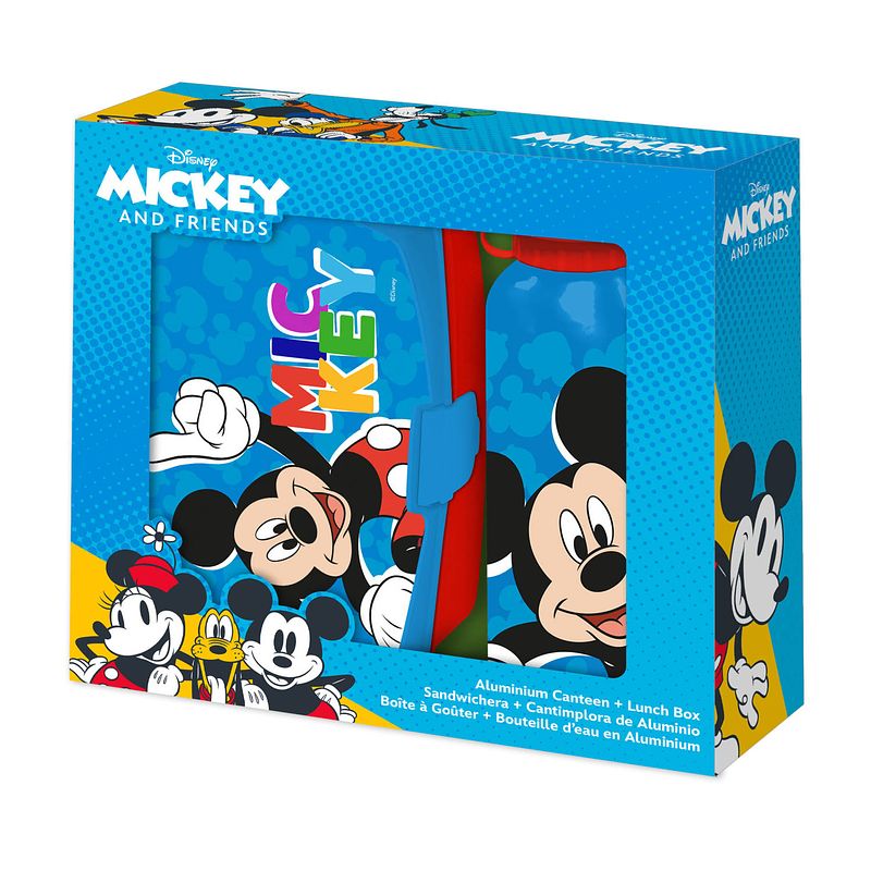 Foto van Disney mickey mouse lunchbox set voor kinderen - 2-delig - blauw - aluminium/kunststof  - lunchboxen