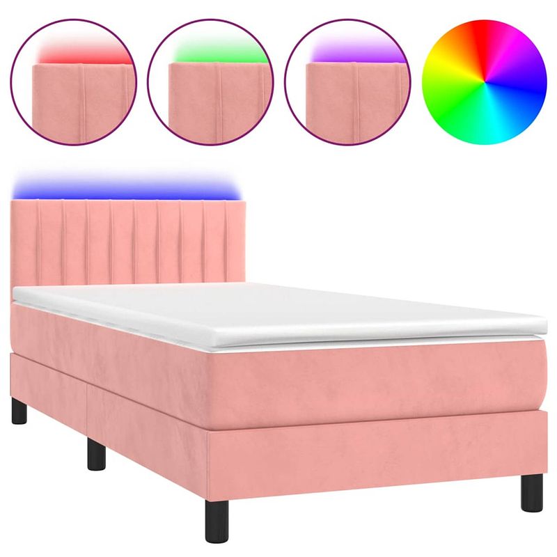 Foto van The living store boxspring - luxe roze fluwelen bed - 203x100x78/88 cm - verstelbaar hoofdbord - kleurrijke