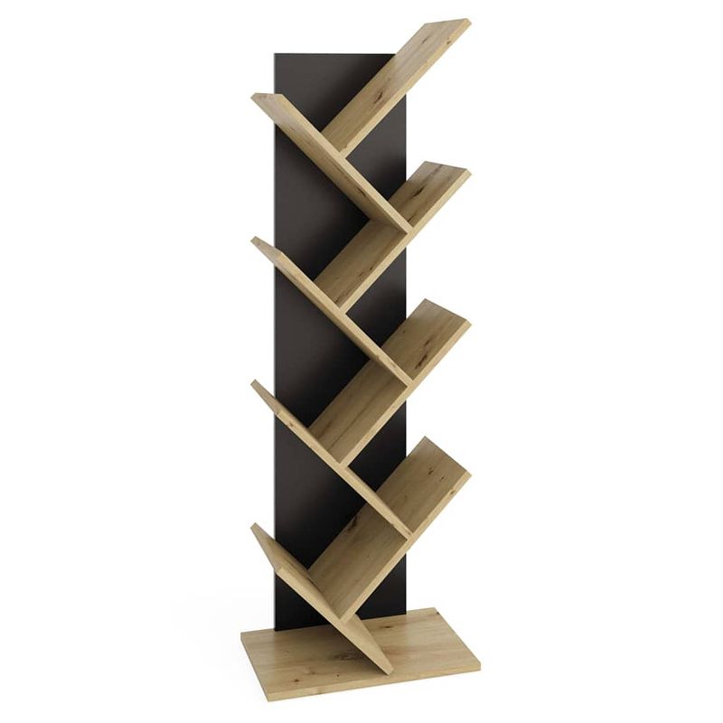 Foto van Fmd boekenplank staand geometrisch eikenkleurig en zwart