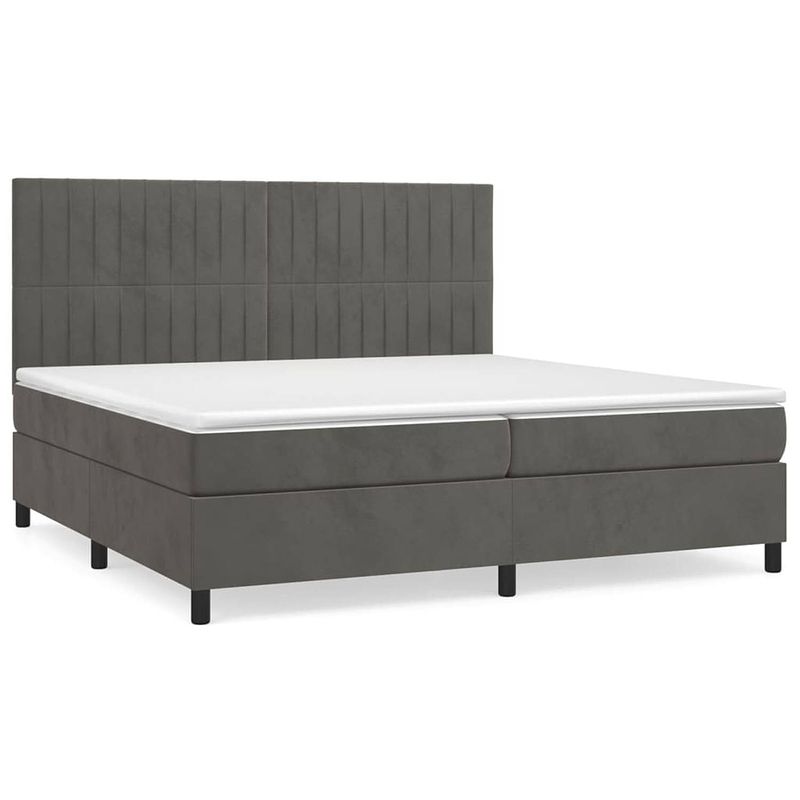 Foto van The living store donkergrijs boxspringbed - 203x200x118/128 cm - fluweel - verstelbaar hoofdbord - pocketvering matras