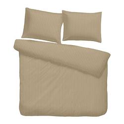 Foto van Isleep dekbedovertrek satijnstreep - medium beige - 2-persoons 200x200/220 cm