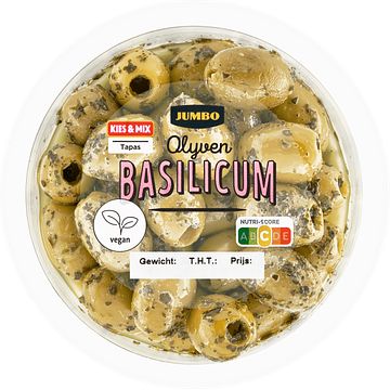 Foto van Jumbo groene olijven basilicum 140g aanbieding bij jumbo | 3 voor 6.00