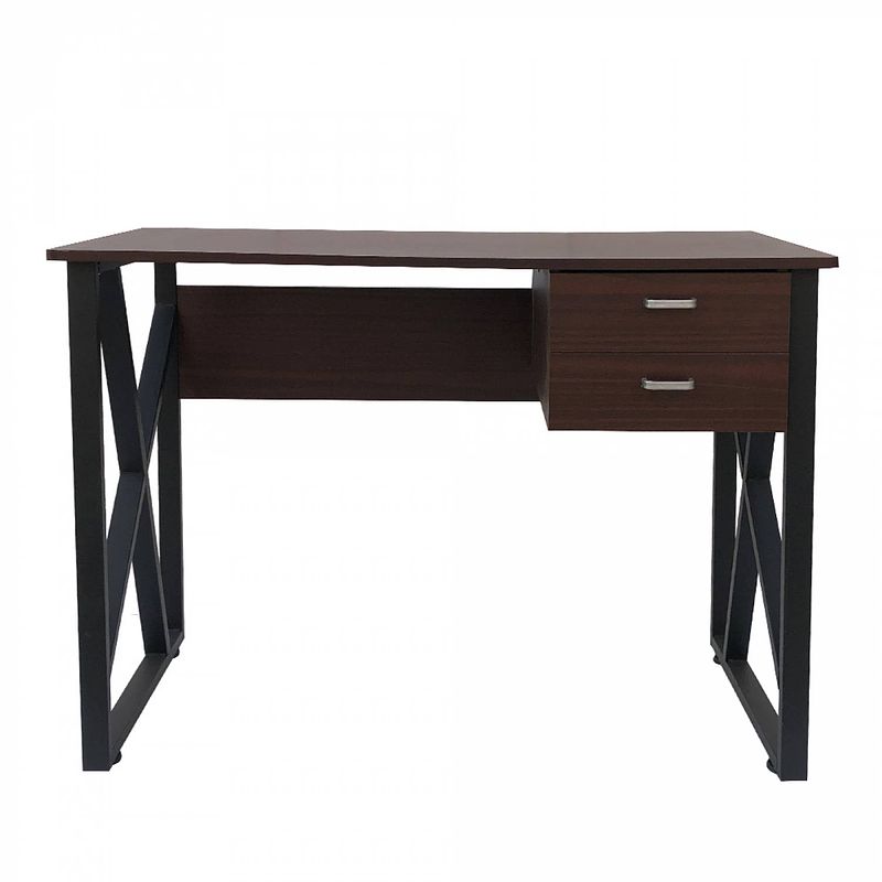 Foto van Bureau computer tafel stoer - laptop buro - zwart metaal bruin hout