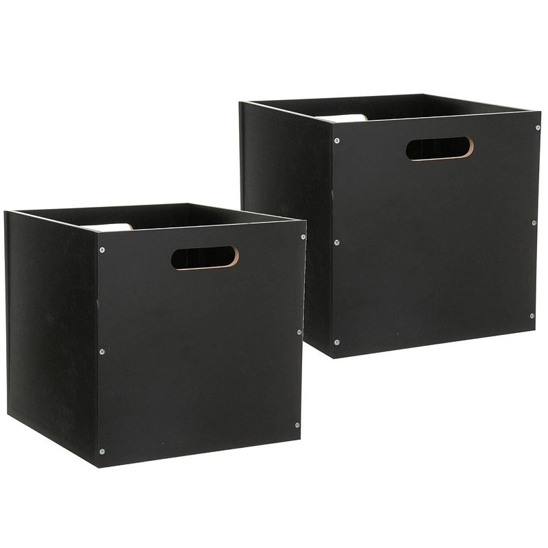 Foto van Set van 2x stuks opbergmand/kastmand 29 liter zwart van hout 31 x 31 x 31 cm - opbergmanden