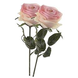 Foto van 2x licht roze rozen simone kunstbloemen 45 cm - kunstbloemen