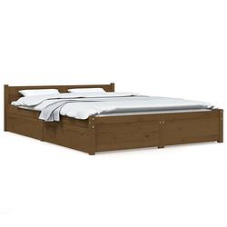 Foto van The living store klassiek houten bed - massief grenenhout - opbergfunctie - comfortabel hoofdeinde - honingbruin -