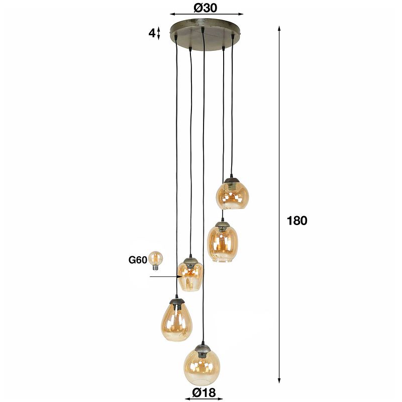 Foto van Hoyz - hanglamp 5l mix - getrapt - chromed glas