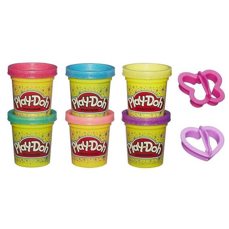 Foto van Play-doh - 6 potjes glitter boetseerklei en 2 accessoires - elk 56 g