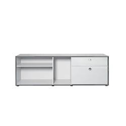 Foto van Infinity kantoorplank 1 lade, 1 klep, 3 open vakken wit hoogglans, chroom.
