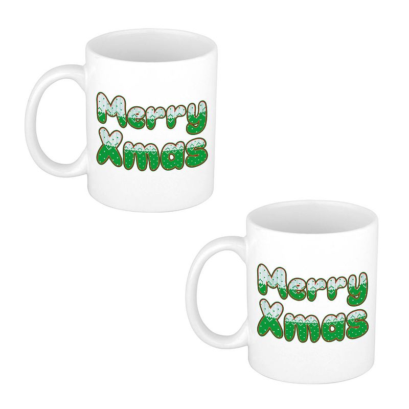 Foto van 4x stuks merry christmas sweater print kerstmok / kerstbeker wit 300 ml - bekers