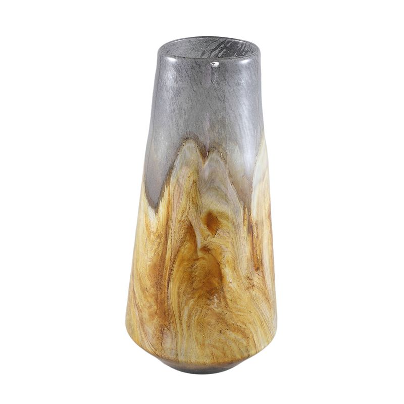 Foto van Ptmd saman amber solid glass vase yellow wavy round l