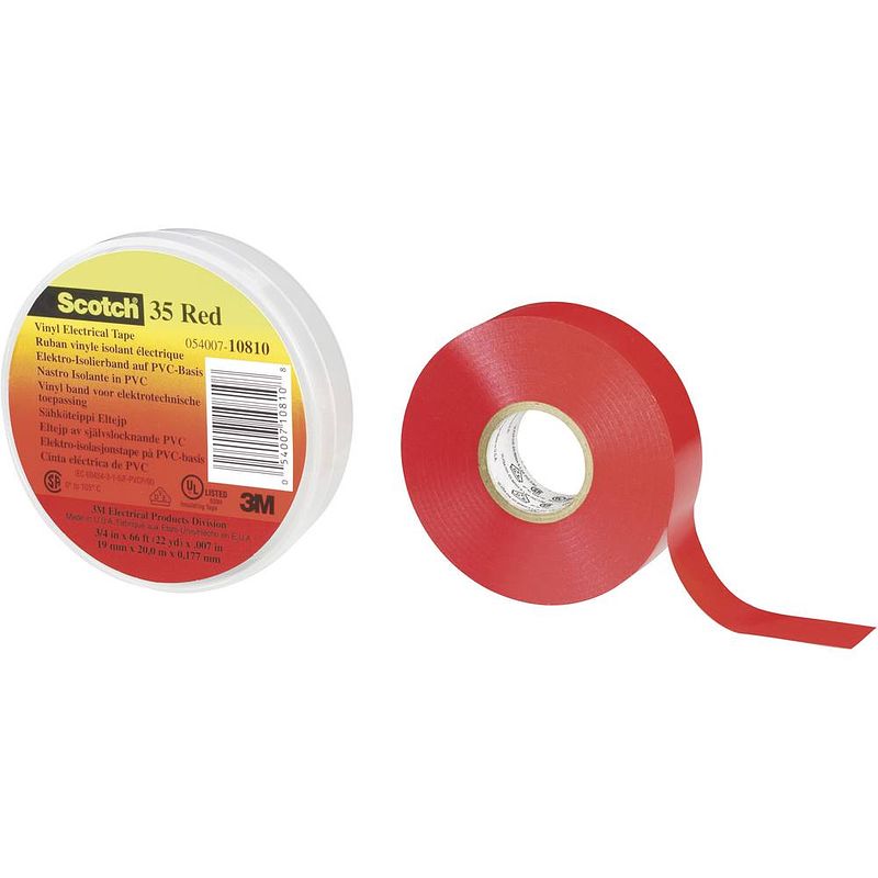 Foto van 3m scotch™ 35 scotch35-19x20rd isolatietape scotch 35 rood (l x b) 20 m x 19 mm 1 stuk(s)