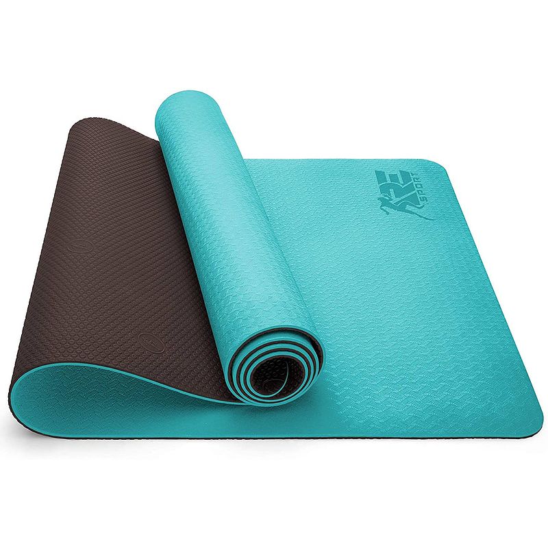 Foto van Yogamat turquoise-coffee, fitnessmat,, gymnastiekmat pilatesmat, sportmat, 183 x 61 x 0,6 cm