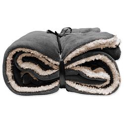 Foto van Droomtextiel luxe plaid antraciet 150 x 200 cm - fleece deken - super zacht - warm en donzig - bank plaid