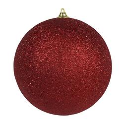 Foto van 1x rode grote kerstballen met glitter kunststof 18 cm - kerstbal