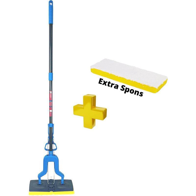 Foto van Synx tools vloermopset met extra spons - vloermop met steel - vloermoppen - mop - dweilsysteem - dweilen - dweilstok - d