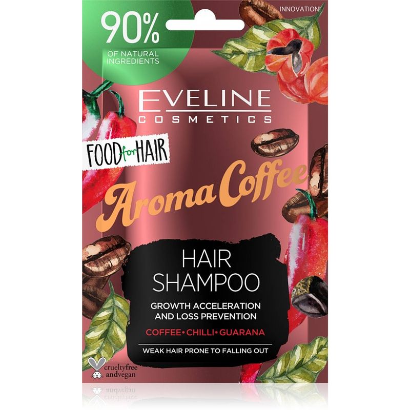 Foto van Eveline cosmetics food for hair aroma coffee hair shampoo 20ml.