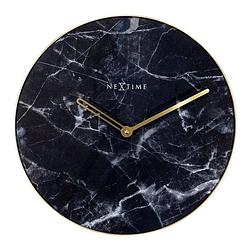 Foto van Nextime - marble - klok - glas - ø40 cm - zwart/goud