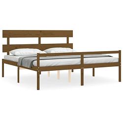 Foto van The living store bed frames - massief grenenhout - 205.5 x 205.5 x 81 cm - honingbruin