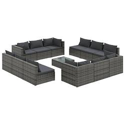 Foto van Vidaxl 13-delige loungeset met kussens poly rattan grijs