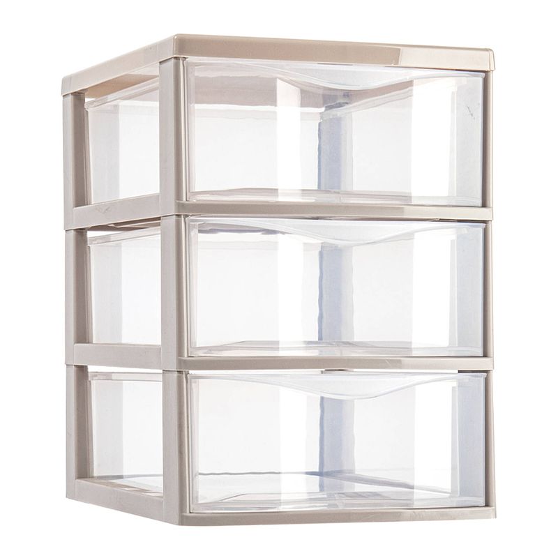 Foto van Plasticforte ladeblokje/bureau organizer 3x lades - transparant/beige - l18 x b25 x h25 cm - ladeblok